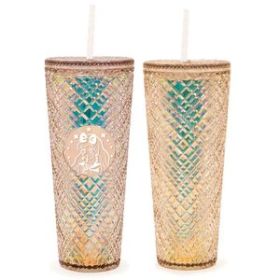 Dazzling 24 oz Gold 10" Holographic Tumbler with Straw
