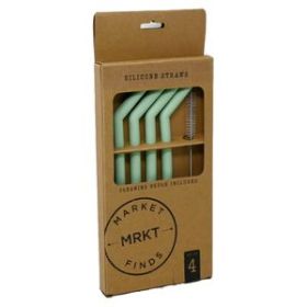 Market Finds 4 Pack Mint Silicone Reusable Straws with Cleaning Brush