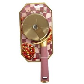 Cook with Color 3.5" x 9"  Large Gold Pizza Cutter with Pink Handle