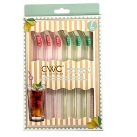 7 Piece Flower and Leaf Theme Glass Straw Set with Cleaning Brush