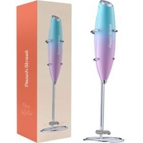 Peach Street Milk Frother with Stand in Teal and Pink