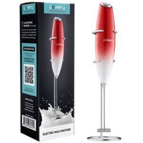 Powery Milk Frother with Stand in White and Red