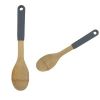 4 Assorted Bamboo Utensil with Rubber Handles, Slotted Spoon, Spatulas & Serving Spoon