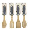 4 Assorted Bamboo Utensil with Rubber Handles, Slotted Spoon, Spatulas & Serving Spoon