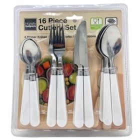 16 Piece Cutlery Set with White Handles