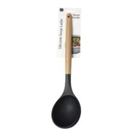 Assorted Colors Silicone Soup Ladle with Wooden Handle