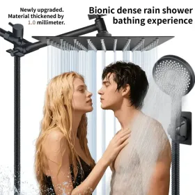 3-in-1 Shower System - High-Flow Square Rain Head + Adjustable Arm + Handheld Spray (Option: MatteBlack)