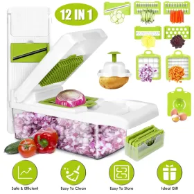 12 In 1 Vegetable Chopper With Container Kitchen Food Slicer Dicer Grater Peeler Egg Separator Hand Protector For Onion Salad Potato GPCT2055Pro (Option: Pro)