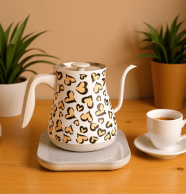 PSLU18 White-Backed Leopard-Print Hand-Cooked Coffee Pot-European-Style Electric Kettle with Temperature Control, 0.8L Capacity, BPA-Free (PSLU18: PSLU18)