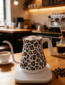 PSLU18 White-Backed Leopard-Print Hand-Cooked Coffee Pot-European-Style Electric Kettle with Temperature Control, 0.8L Capacity, BPA-Free (PSLU18: PSLU182)