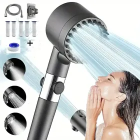 Shower Head, High Pressure Flow Multiple Modes, 5 Layers Filter, Hard Water Power Rinse, With Switch, Suitable For Pet Bathing, Vertical Shower, (Option: Upgraded9piecesetwith5filters)